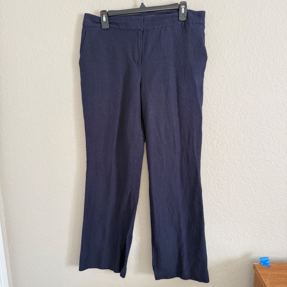 Womens 10 Blue Linen Blend Straight Leg Pants‎ Quiet Luxury Parisian Old Money